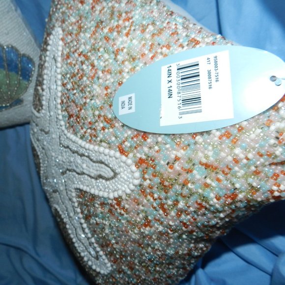 COASTAL BEADED SAND DOLLAR & STARFISH 14" X 14" THROW PILLOWS/DECOR CASES🆕HP - Picture 6 of 15